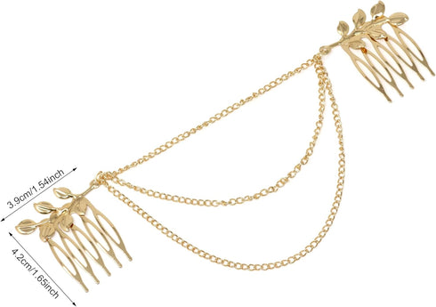 yueton 2pcs Fashion Ladies Athena Olive Branch Tassel Leaf Clips - Barrettes Bobby Pin Hair Clips for Bride Headwear
