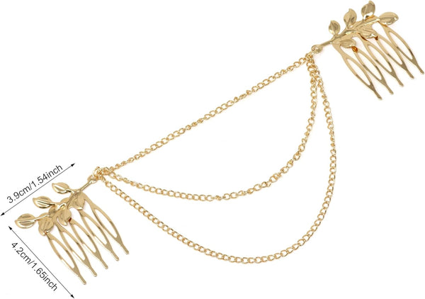yueton 2pcs Fashion Ladies Athena Olive Branch Tassel Leaf Clips - Barrettes Bobby Pin Hair Clips for Bride Headwear
