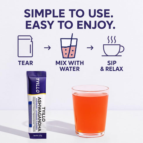 Tyillo D3 20 Ashwagandha Drink Mix, Raspberry Lemonade Flavor, with L-Theanine, Magnesium & Stress Relief, Calm Focus