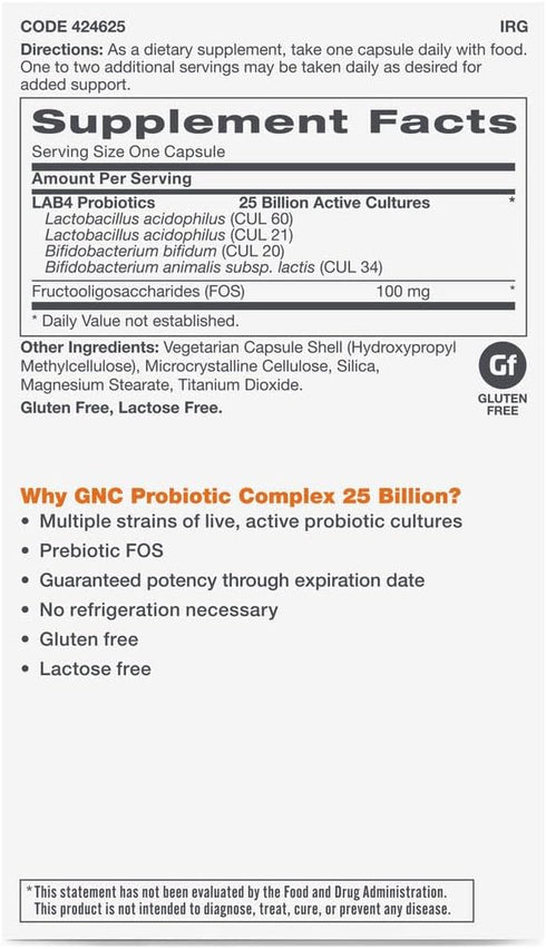GNC Probiotic Complex - 25 Billion CFUs (30 Capsules)