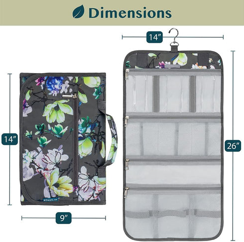 PAVILIA Hanging Toiletry Bag for Women Men, Waterproof Travel Kit, Foldable Cosmetics Organizer, Jewelry Case (Floral