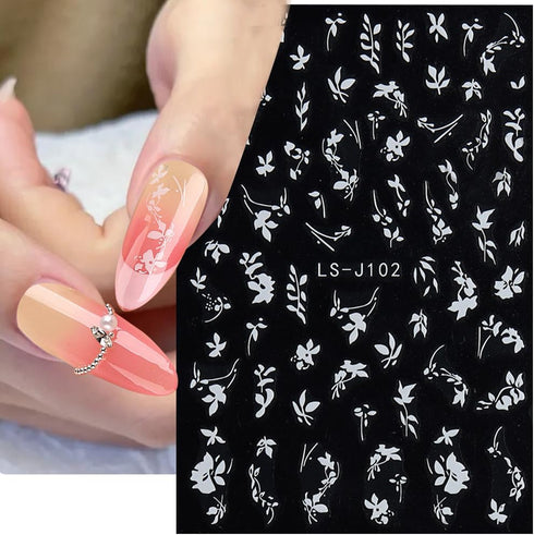 3D Nail Stickers, Plant Leaf Nail Art for Retro Botanical Designs, Flower Nail Decals for Spring Summer Nail Decor