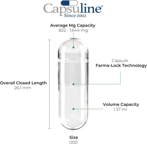 Capsuline Size 000 Empty Gelatin Capsules, Clear, 1000 Count, Gluten Free, Kosher