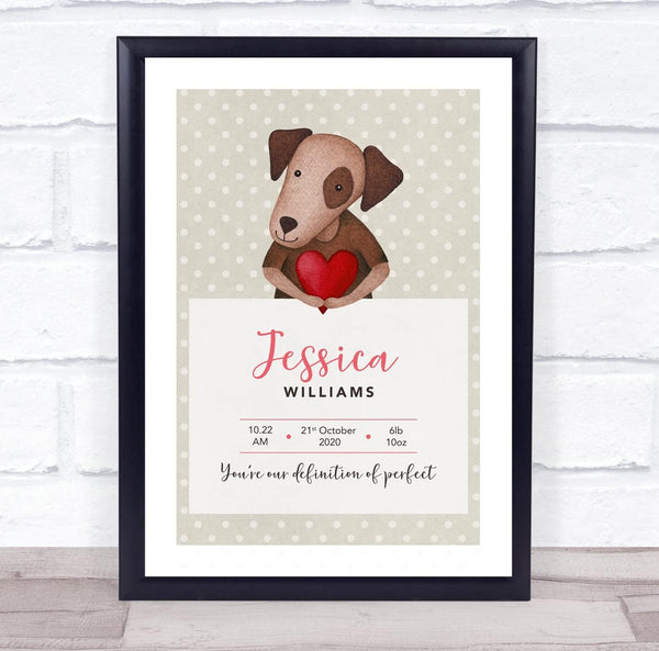 The Card Zoo New Baby Birth Details Christening Nursery Dog Heart Keepsake Gift Print