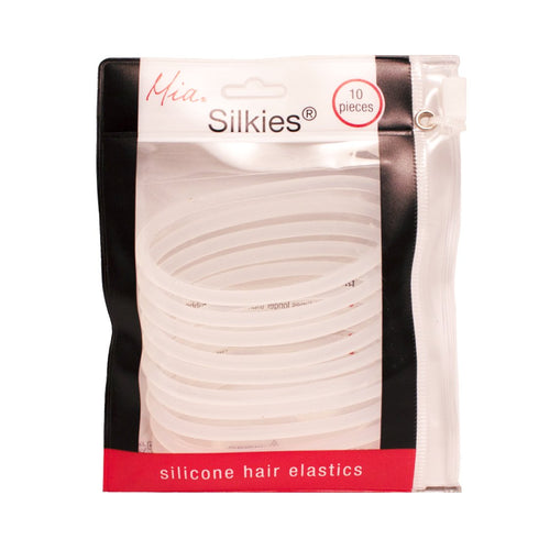 Mia Silkies Silicone Hair Elastics - Translucent Clear Rubber Bands for Women & Girls - 10pcs