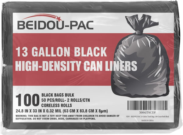 13 Gallon Trash Bags, 100 Count, Black Tall Kitchen Garbage Bags for Multi-purpose Use