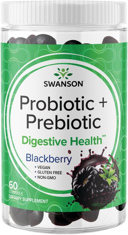 Swanson Probiotic + Prebiotic Gummies, Digestive Support Supplement for Immune Health, Blackberry Flavor, 60 Gummies