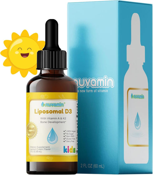 Nuvamin Liquid Liposomal Vitamin A & D3 Drops with K2, 800 IU/mL, 2 Fl.Oz (60ml), 120 Daily Serving, Lemon Flavor