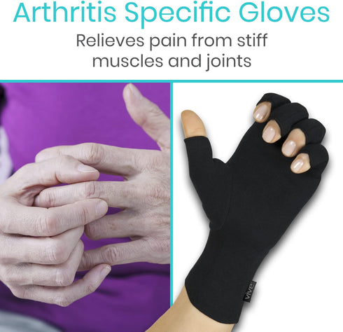 Vive Rheumatoid Arthritis Gloves - Fingerless Compression Wrap for Hand Pain and Osteoarthritis - Black