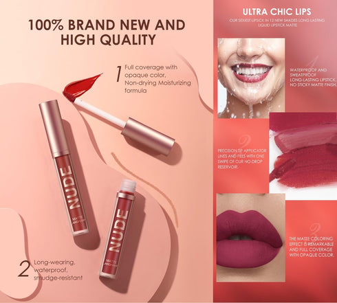 LANGMANNI 6 Matte Lipstick with 6 Lipliners - Long-Lasting Non-Stick Cup Waterproof Pigmented Velvet Lipgloss Kit