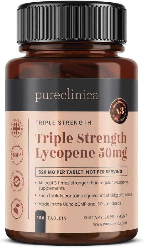 pureclinica Lycopene 50mg, 180 Tablets (6 Months Supply), 300% Strength of Regular Lycopene Tablets