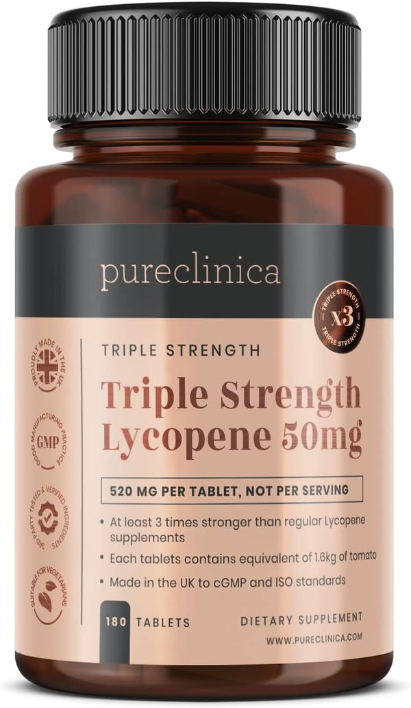 pureclinica Lycopene 50mg, 180 Tablets (6 Months Supply), 300% Strength of Regular Lycopene Tablets