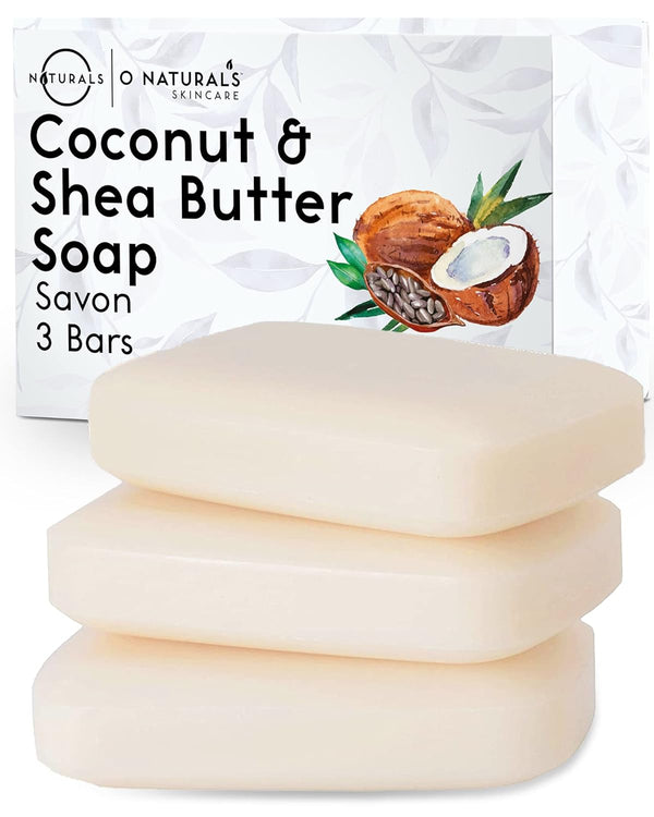 O NATURALS 3-Pack Organic Coconut & Shea Butter Soap Bar, 4oz each, 100% Vegan Handmade Soap