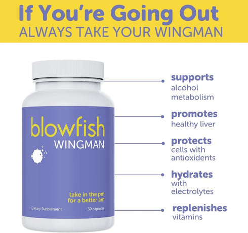 Blowfish Wingman - Post-Celebration Wellness Vitamins for Liver Support & Hydration, 30 Pills
