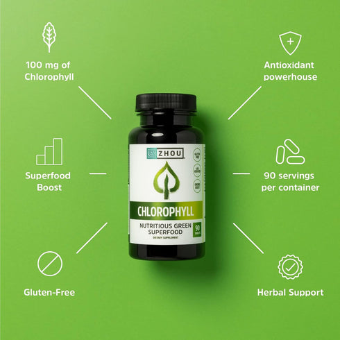 Zhou Nutrition Chlorophyll Tablets | 90 Tablets - Nutritious Green Superfood, Gluten-Free