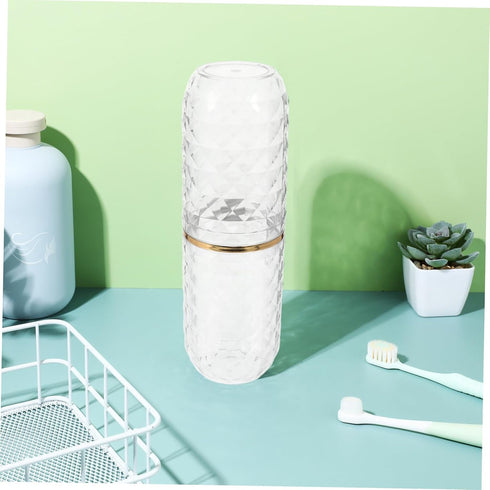 OUNONA Portable Travel Toothbrush Case and Holder Plastic Toothbrush Storage Container with Mouthwash Cup Function
