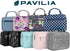 PAVILIA Hanging Toiletry Bag, Foldable Cosmetic Organizer for Women Men, Water Resistant Travel Essentials Kit, Navy