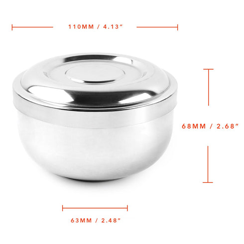 QSHAVE Stainless Steel Shaving Bowl with Lid - 4 Inch Diameter Chrome Plated Finish