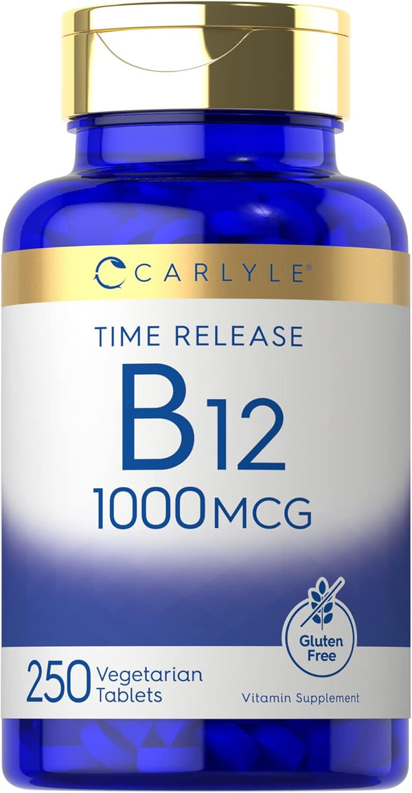 Carlyle Vitamin B12 10,000 mcg Time Release Tablets, 250 Count - Vegetarian, Non-GMO, Gluten Free