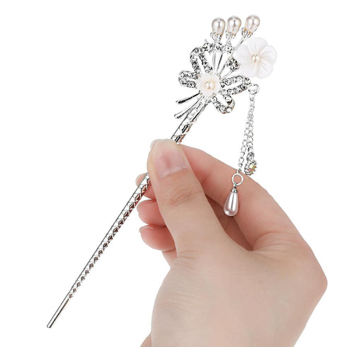 Waydress 3 Pieces Chinese Hair Stick, Japanese Hairpin Hair Chopsticks for Women, Vintage Pearl Rhinestone