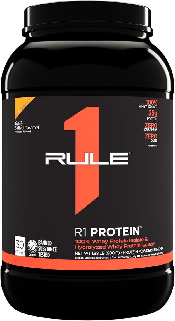 Rule 1 R1 Protein, Lightly Salted Caramel, 1.98 lbs Powder, 25g Whey Isolate & Hydrolysate, 30 Servings