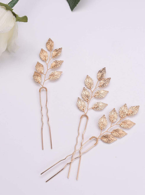 Vintage Gold Leaf Bride Hair Accessories - Hair Pins Clip Bobby Pins, Customised Wedding Pack of 3