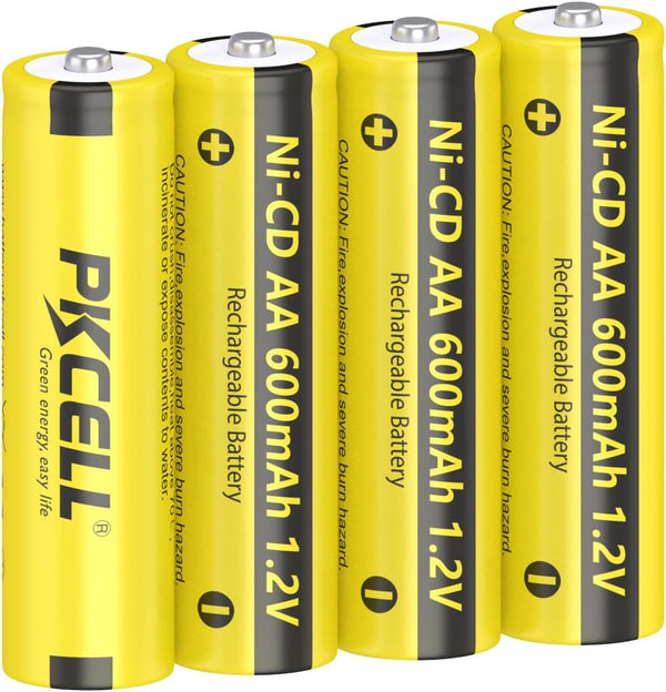 PKCELL 4 Pack AA 1.2V 600mAh NICD Rechargeable Double A Battery for Solar Lights (4PCS)