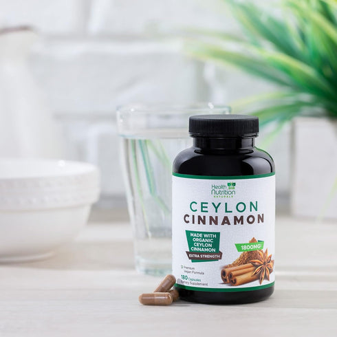 Pure Cinnamon Capsules 1800mg - Certified Organic Ceylon Cinnamon Powder, Non-GMO, Gluten Free, Vegan, 180 Count