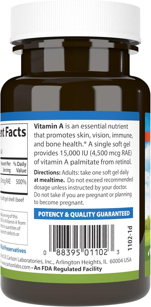 Carlson Vitamin A, 15000 IU Palmitate - Vision Health & Immune Function, 240 Softgels