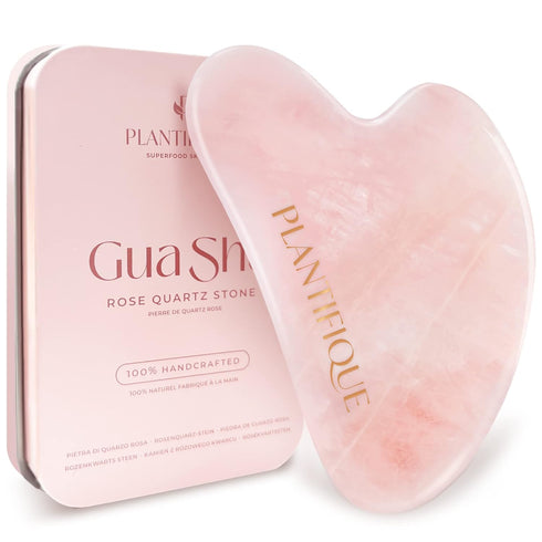 PLANTIFIQUE Gua Sha Rose Quartz Tool for Face - Anti Aging Massage Tool for Your Skincare Routine