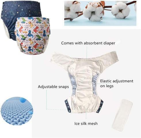 Unisex Reusable Adult Waterproof Cloth Diapers with Diaper Inserts,Adjustable Incontinence Pocket Diaper