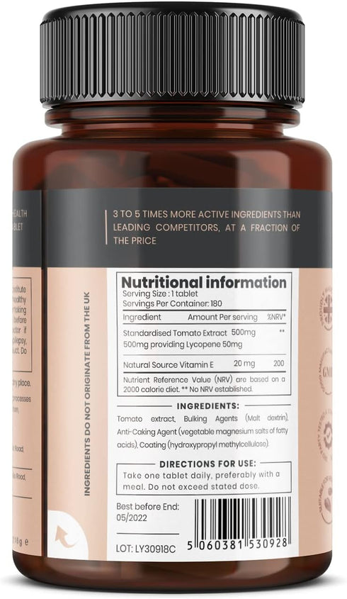 pureclinica Lycopene 50mg, 180 Tablets (6 Months Supply), 300% Strength of Regular Lycopene Tablets