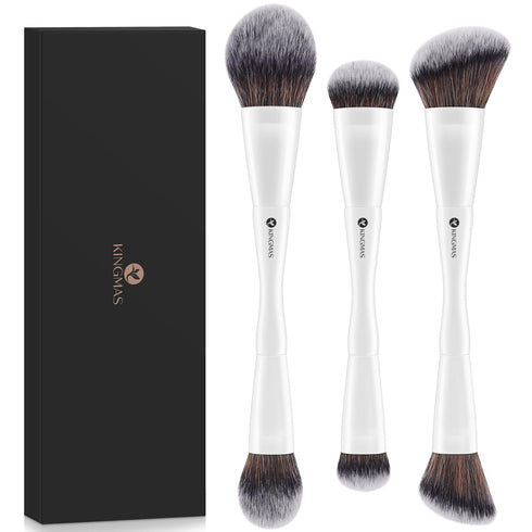 KINGMAS 3Pcs Foundation Makeup Brush Set, Double-ended Kabuki, Large Foundation, Medium Concealer, Small Contour Brushes