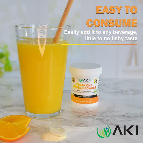 AKI Omega 3 DHA Micro Algae Powder Supplements - Plant-Based Keto Vitamin for Inflammation - Alternative to Fish or Krill Oil | Vegan & GMO-Free (1.94 Oz / 55G)