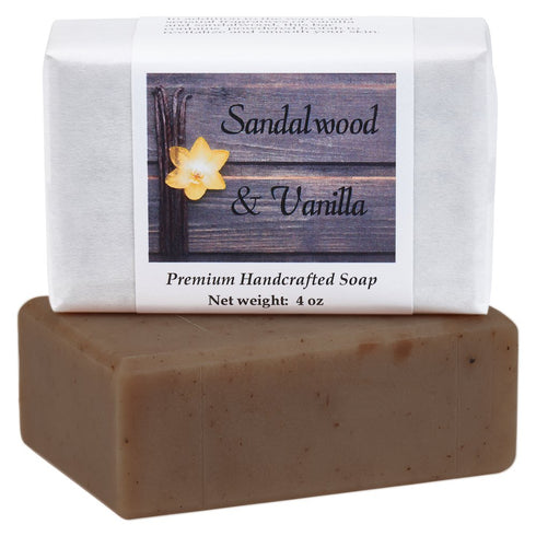 Sandalwood Vanilla Soap, Handmade for Softer Skin, 4 oz, with Cocoa Butter and Essential Oils