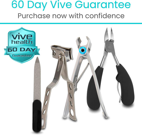 Vive Toenail Clippers for Thick Nails - Heavy Duty Podiatrist Trimmers for Seniors, Fingernail Care Set