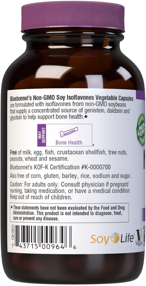 Bluebonnet Nutrition Non-GMO Soy Isoflavones, 60 Vegetable Capsules, Bone Health, Vegan, Gluten-Free