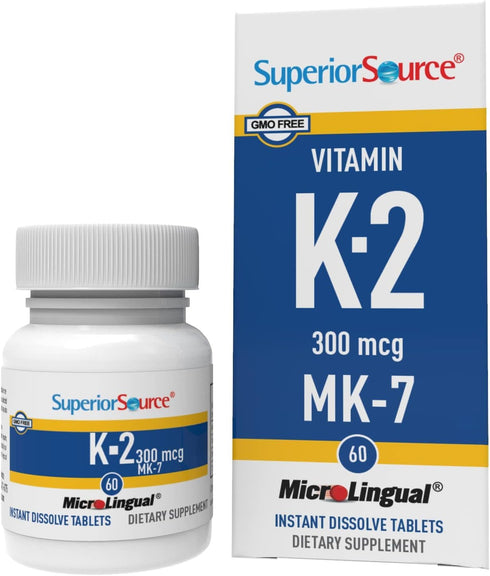 Superior Source Vitamin K2 MK-7 (Menaquinone-7), 300 mcg, Quick Dissolve MicroLignual Tablets, 60 Count