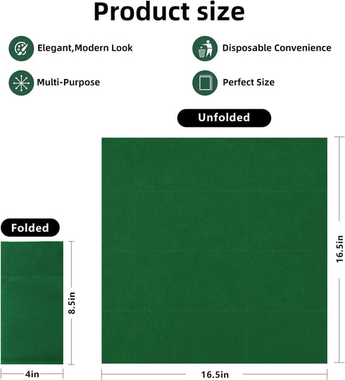 KAMMAK 100 Pack (16.5 16.5 inch) Green Napkin Disposable Cloth Like Dinner Paper Napkins with Pocket Folded Guest Hand
