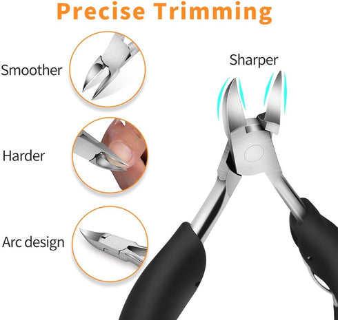Toenail Clipper for Thick and Ingrown Toenails, Long-Handled Stainless Steel Scissors and Files for Adults and Elderly