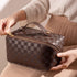 Large Capacity Checkered Makeup Bags, Portable Open-Flat Toiletry Waterproof Bag for Women with Divider and Handle