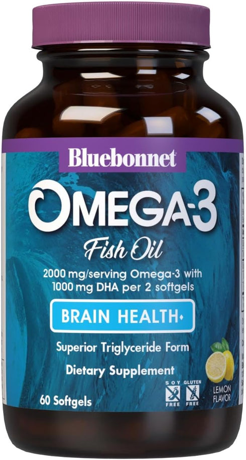 Bluebonnet Nutrition Omega-3 Brain Formula Natural Wild Caught, DHA 860 mg EPA 120 mg, 60 Softgels