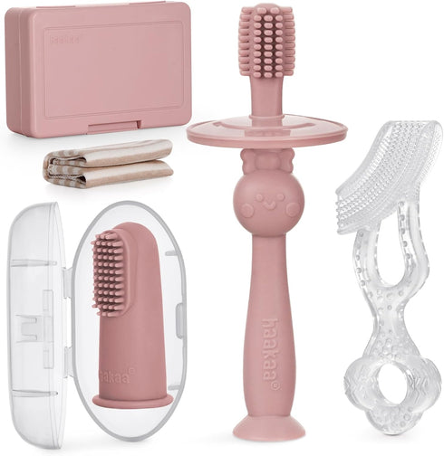 haakaa Training Toothbrush Set Oral Care Kit, Soft Silicone Toothbrush for Baby,