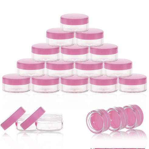 ZEJIA 10 Gram Sample Containers, 20 Count Small Plastic Jars with Lids, Refillable Empty Cosmetic Containers (Pink)