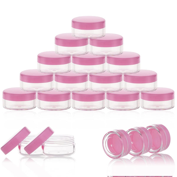 ZEJIA 10 Gram Sample Containers, 20 Count Small Plastic Jars with Lids, Refillable Empty Cosmetic Containers (Pink)