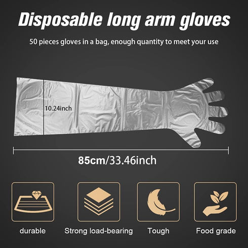 50 Disposable Field Dressing Gloves Veterinary Insemination Rectal Long Gloves, Extra Long Sleeve Full Arm Gloves