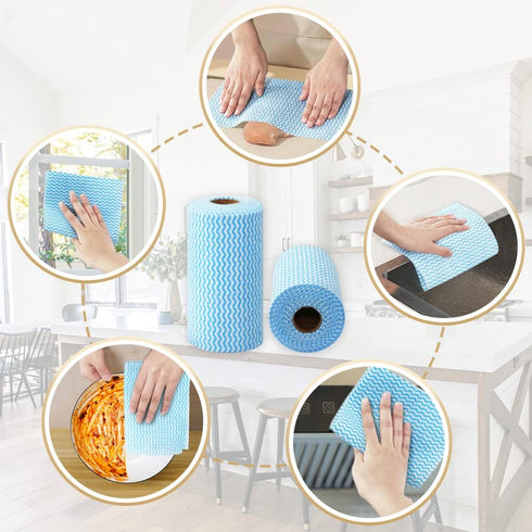 2 Pack Upgraded Reusable Cleaning Cloths, Extra Thick Durable Disposable Kitchen Dish Towels, Blue