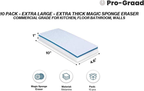 Magic Mopper 4610 10 Pack 4.5" 10" 1" Commercial Pack 10 Eraser Pads - x x Grade Melamine Sponges for Floor, Tile