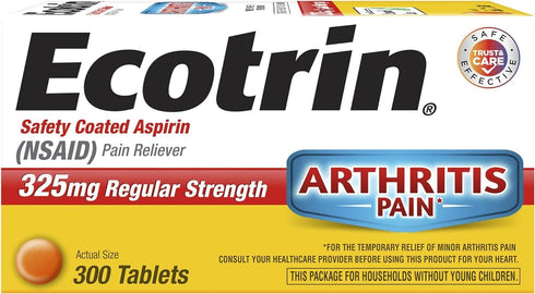 Ecotrin Regular Strength Aspirin, 325mg, 300 Safety Coated Tablets, Arthritis Pain Relief
