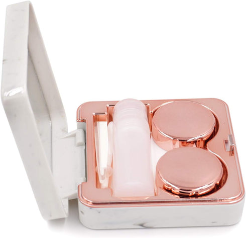 Honbay Fashion Marble Contact Lens Case, Portable Kit with Mirror (Square) (Rose Gold)
